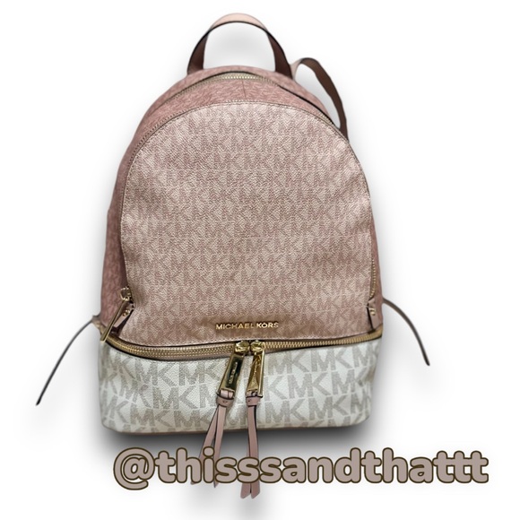 Authentic Michael Kors Rhea Medium Color-Block Logo Backpack - Picture 1 of 16